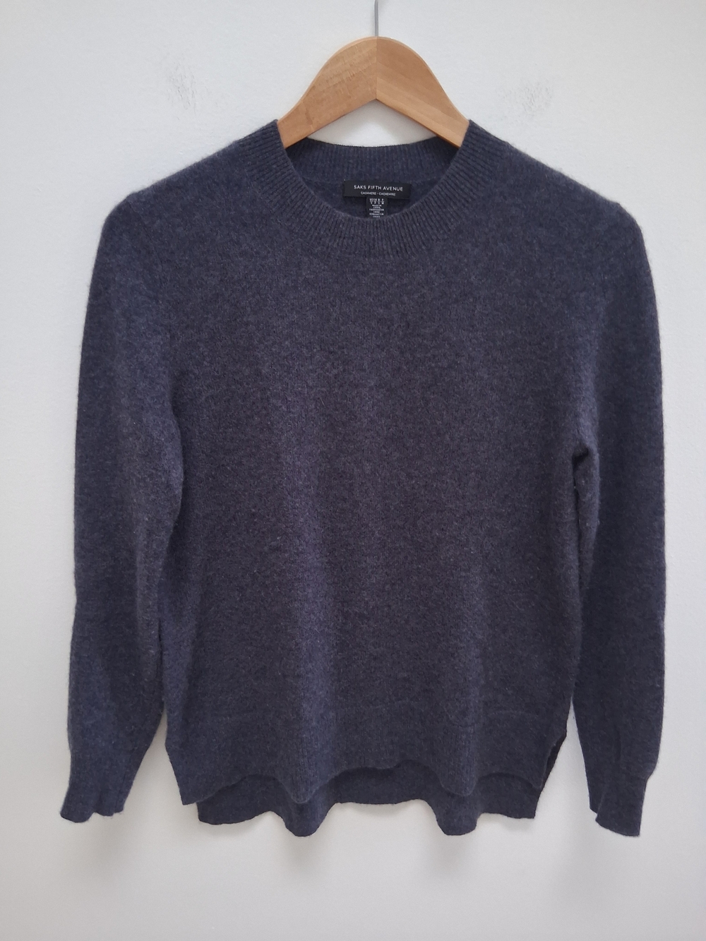 Saks Fifth Avenue Womens Cashmere Crewneck Sweater Blue S Preppy Quiet Luxury